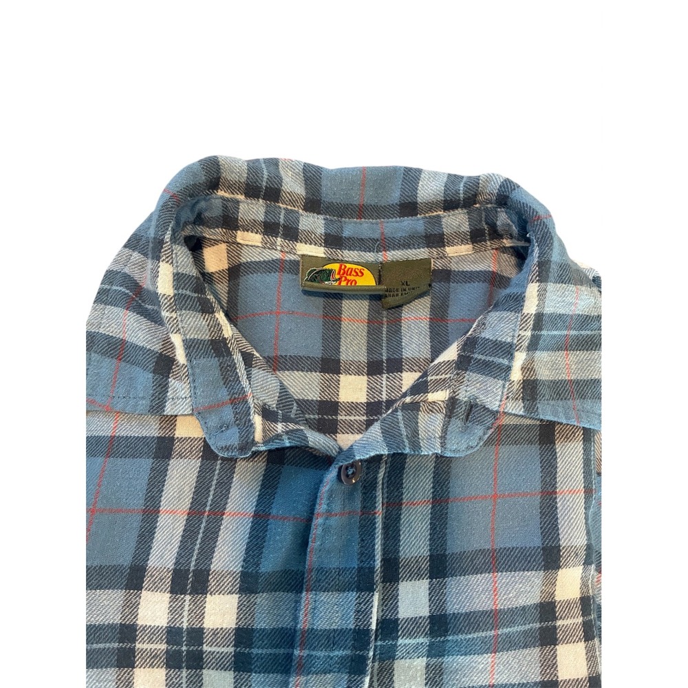 Bass Pro Shops Kids XL Blue Plaid Flannel Shirt Long Sleeve Button‎ Up